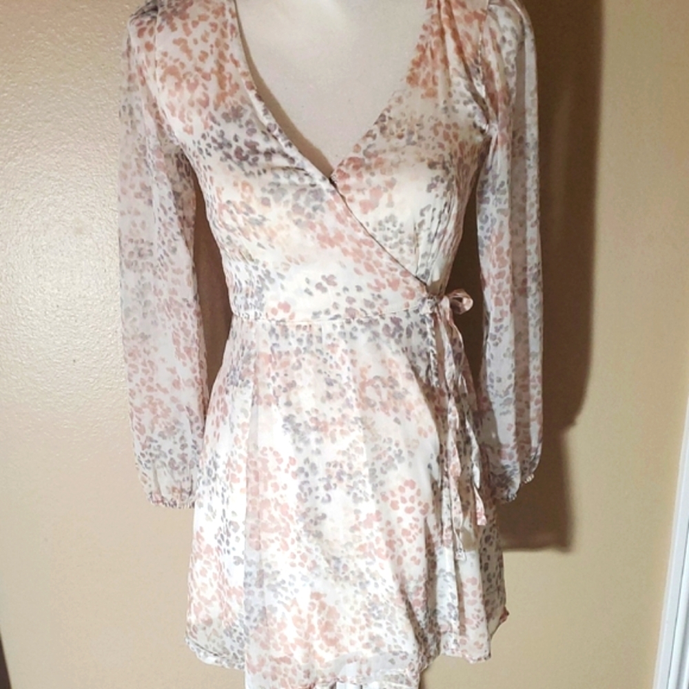 Abercrombie & Fitch Floral Wrap Dress in Cream and Brown